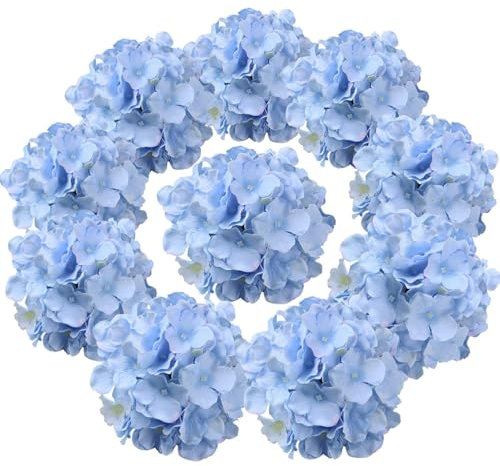 Gcroet 10pcs Hortensie künstliche Blüten 13 Zoll Langer Stamm gefälschte Hortensien realistische Seidenhortena Faux Hortensie Blumen für Dekoration, Hochzeit, Engagement, Hellblau