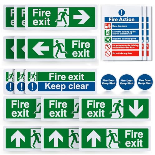21Pièces Panneaux de Signalisation de Sortie de Secours en Cas D'incendie,Panneaux de Sortie de Secours et Notification D'action D'incendie,Panneau de Porte Coupe feu à Garder fermée.