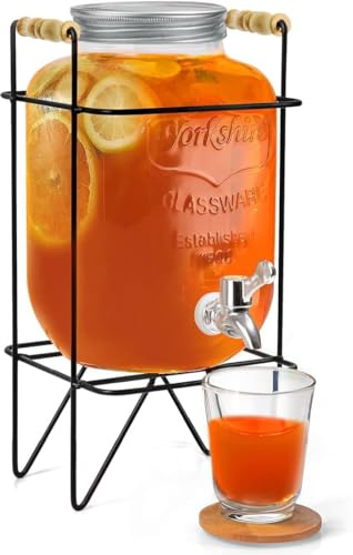 4 Liter Glas-Wasserspender mit Ständer, luftdichter Deckel, Glaskrug für Detox-Wasser, Einmachglas, Theke, Tisch, Saft, Bierspender für Zuhause, Restaurant, Party