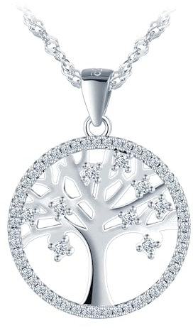 INFINIONLY Collana ciondolo di albero della vita in argento 925 da donna e ragazze collane albero creativa con zirconi gioielli di moda, Argento