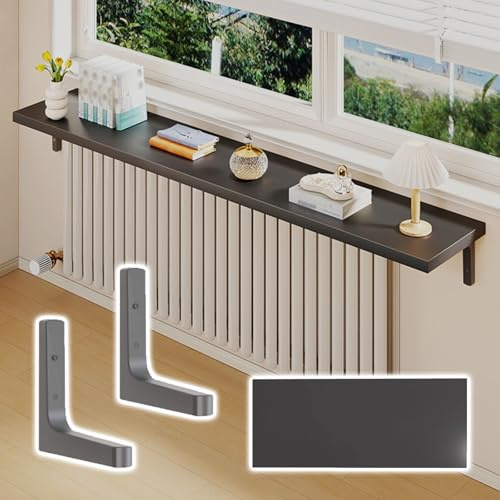 Heizkörperregal 40 cm, 80 cm, 120 cm, 160 cm, 200 cm, Heizkörperregal ohne Bohren, schwarz, maßgefertigtes Holzregal über dem Heizkörper für Zuhause/Gewerbe, Heizkörperabdeckung(A,70x20cm/27.6x7.9in)