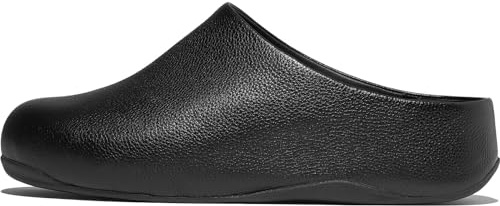 FitFlop Shuv Damen-Clogs aus getrommeltem Leder, Schwarz, 38 EU