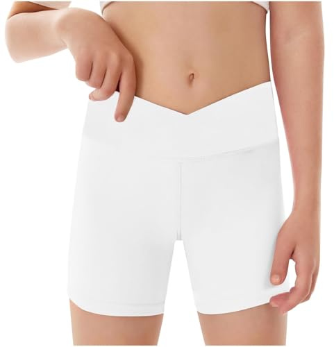Generisch Ropa de verano para bebé, pantalones cortos deportivos para niñas, delgados, cintura en V, leggins cortos, motero, danza, gimnasia, pantalones cortos de ropa para niños, Blanco, 7-8 años