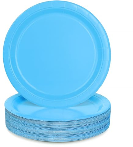 PARTY GO Piatti Carta Blu 50 Pezzi 23cm, Stoviglie per Feste usa e Getta Eleganti per Compleanno, Nuziale Doccia, Fidanzamento, Matrimonio