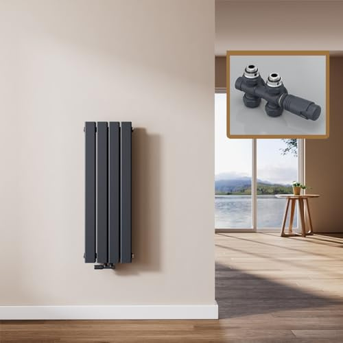 EMKE Design Heizkörper Klein, 900x304 mm Vertikal Flachheizkörper mit Mittelanschluss, Doppellagig Anthrazit Paneelheizkörper Wandheizkörper für Bad, Schlafzimmer & Wohnzimmer, 559W