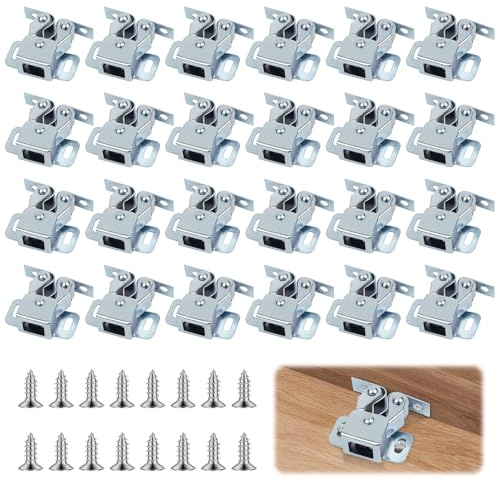 QMLING Double Roller Door Catches: 25 PCS Cabinet Door Latches with Screws, Zinc Plated Cupboard Latch for Home Furniture Wardrobe