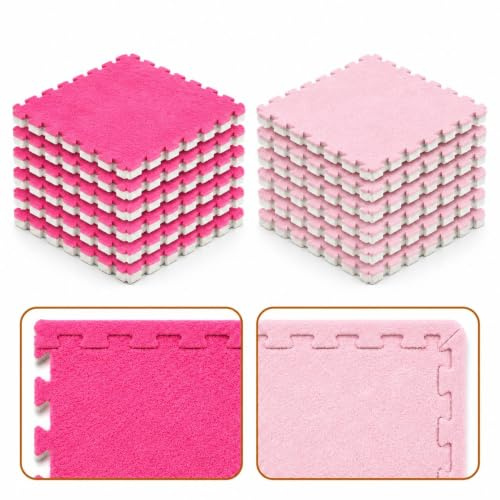 CROWNSHOP Baby Play Mat 12PCS Plush EVA Interlocking Foam Tiles Red Pink | Finished Edge Pieces, Cushioned Floor Protection for Kids' Play Areas, Yoga, Fitness, Bedrooms and Comfortable Home Spaces