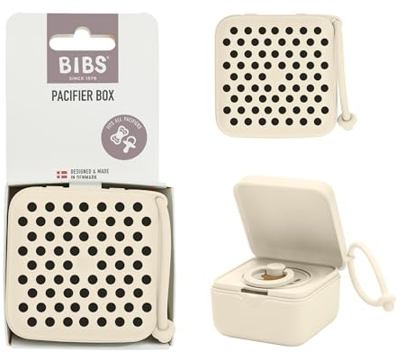 BIBS Schnuller Box mit Gummiband Polka Dots. Sterilisator Box für Schnuller. 100% BPA Freies Material - Ivory