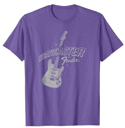 Fender Stratocaster Sparkling Guitar Vintage Poster Maglietta, Uomo, Viola mélange, 3XL