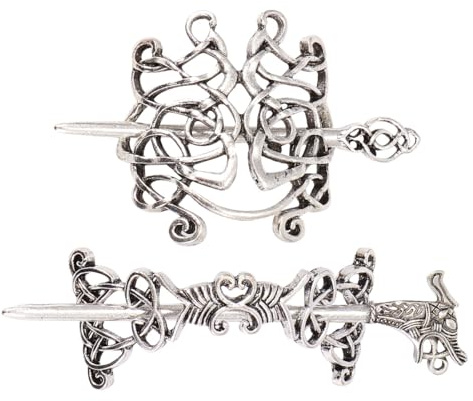 2 Stück Vintage Metall Haarspangen mit Gutem Halt für Frauen und Mädchen | Silber, Einfacher Clip, Keltisches Design, Eleganter Stil, für Kinder und Junge Trägerinnen
