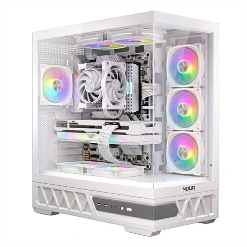 Noua Orizon MH100 | Case PC Gaming ATX Mid Tower | 4 Ventole PWM Led ARGB | USB 3.0 e Type-C | Supporto Raffreddamento Liquido 360 mm | Vetro Temperato e Mesh | Bianco