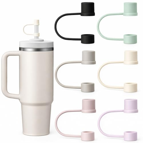 ACKKOR 6 Pcs Silicone Straw Toppers, Cup Straw Cover Premium Silicone Straw Toppers Fits 10mm Straws Reusable Spill Proof & Dishwasher Safe