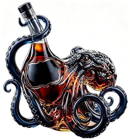 350ML Kraken Rum Glass Octopus Bottle, Artistic Octopus Shaped Glass Decanter, 3D Sculpted Octopus Collector's Edition Bottle, Unique Bar Home Decor Collectible Gift for Men Marine Lovers Black