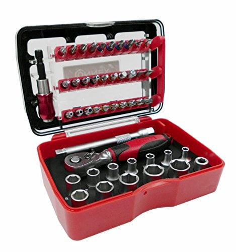 Connex Bit- und Steckschlüssel-Satz 46-teilig - Stabile Kunststoffbox - 1/4 Zoll - Inkl. Mini-Knarre & patentiertem Bithalter - Für Montage- & Schraubarbeiten / Stecknuss-Set / Bit-Set / COXB973946