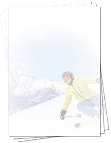 Motiv Briefpapier (Ski-5136, DIN A4, 25 Blatt) Skifahren Abfahrt Urlaub Reisen Motivpapier Erholung Spaß Sport