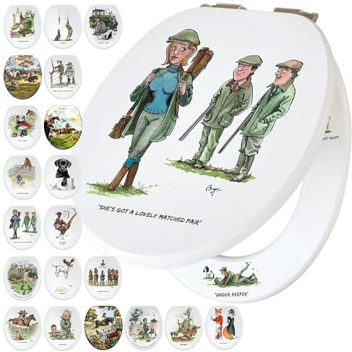 Fun Novelty Toilet Seat Soft Close, Easy Fit, Printed On 3 Surfaces Featuring Bryn Parry Art with Hilarious Shooting Innuendo, Great Gift for Shooting Enthusiasts & All Lovers of Country Sports.