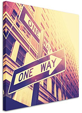 Paul Sinus Art Leinwandbild 60x60cm Künstlerische Fotografie – One Way Schild, NYC, USA auf Leinwand exklusives Wandbild moderne Fotografie für ihre Wand in vielen Größen