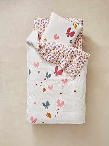 Vertbaudet Bettwäsche-Set für Kinder Schmetterlinge rosa Bedruckt 140X200 - Kissen 50X75