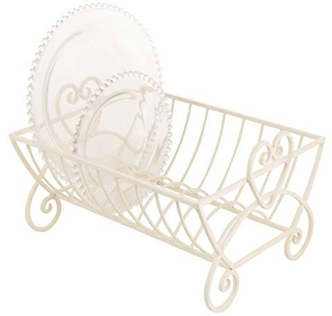Dibor Ivory White Cast Iron Heart 10 Compartment Kitchen Sink Dish Drainer Drying Rack (T592)