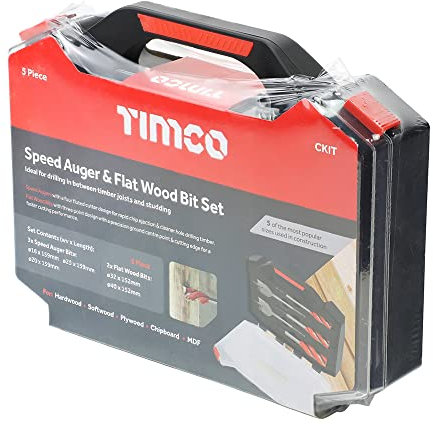 TIMco CKIT Kit tarière de charpentier et mèche plate pour bois – Lot de 5 – CKIT