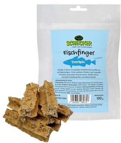 Schecker Hundesnack - Fischfinger Dorsch - 100 g - Dörrfisch aus 99% Fisch und 1% Meeresalgen