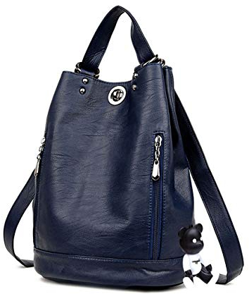 AINUOEY Damen Rucksack Taschen Frauen Elegant Tasche Stadtrucksack Rucksackhandtasche Vintage PU-Leder 76620 1-teilig set Blau