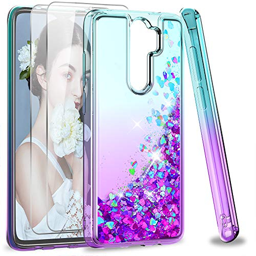 LeYi für Xiaomi Redmi Note 8 Pro Hülle Glitzer Handyhülle Kompatibel mit Panzerfolie Schutzfolie(2 Stück), Cover Bumper Schutzhülle für Case Xiaomi Redmi Note 8 Pro Handy Hüllen Türkis Lila