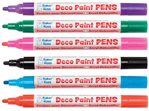 Baker Ross AT489 Deco Paint Pens - Pack of 6, Broad Tipped, Oil Based Acrylic Markers for Kids Arts and Crafts Wood, Porcelain, Glass, Plastic and Metal Painting Activities, Pink