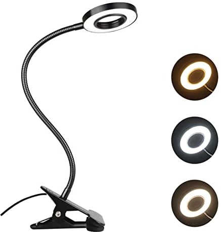 Akynite Flexo Negro con Pinza, 48 LEDs, 3 Colores y 10 Intensidades Variables, Luces Mesilla de Noche, Lampara Pinza para Cabecero Cama, Luz LED Lectura Libros, Aro de Luz para Tatuar, Manicura