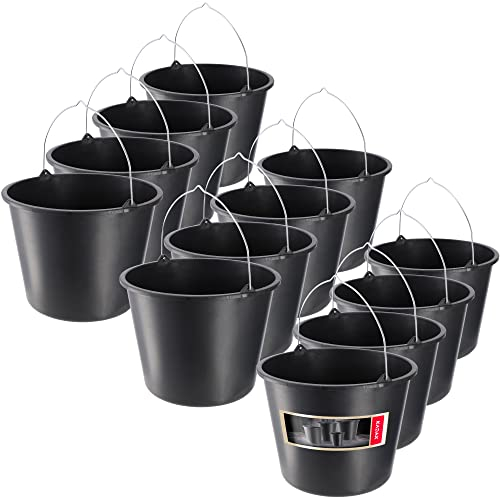 KADAX Baueimer mit Griff, 16L, Mörteleimer aus Kunststoff, runder Eimer für Baustelle und Garten, Wassereimer, Stabiler Zementeimer mit Gießrand, schwarz, Putzeimer, Mörtelkasten (12)