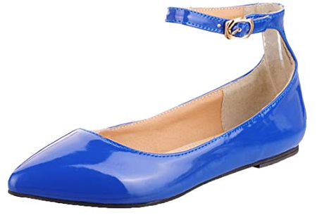 MISSUIT Damen Knöchelriemchen Pumps Lack Spitze Pumps mit Riemchen Flach Ballerinas Schuhe(Blau,44)