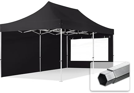TOOLPORT Faltzelt Professional 3x6 m - mit 2 Seitenteilen (Panoramafenster) Faltpavillon ALU Pavillon Partyzelt schwarz