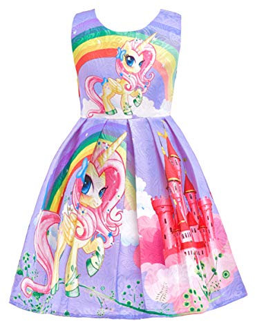 Lito Angels Einhorn Kleid Kostüm für Kinder Mädchen, Little Pony Prinzessin Sommerkleid Geburtstag Kinderkleidung, Größe 6-7 Jahre 122, Stil C - Lila