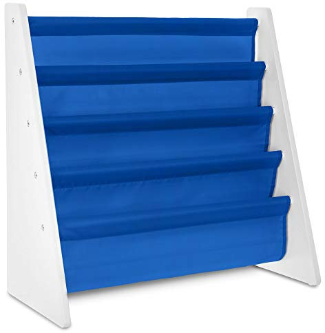 LIVIVO Buntes Bücherregal für Kinder, leicht zugänglich, Bücheraufbewahrung aus Holz mit weichen Nylon-Stoffregalen zum Schutz Ihrer Kinderbücher – perfekte Höhe für Ihren kleinen Leser (blau)