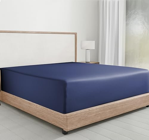 Spannbettlaken Baumwolle 200x200 cm Blau, weiches, Hotelqualität Spannbetttuch mit tiefen Taschen und Kopf- und Fußanhängern von California Design Den