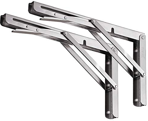 YUMORE 2 Stück zusammenklappbare Regalhalterungen 25 cm, maximale Traglast: 150 kg belastbare Edelstahl zusammenklappbare Regalhalterung für Tisch Werkbank, platzsparende DIY Halterung