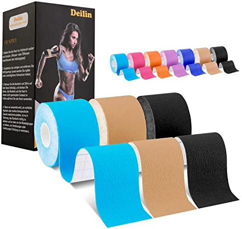 Deilin Kinesiotapes (6m*5cm Ungeschnittene Rolle), wasserfestes & elastisches Kinesiologie Tape, hautfreundlich Kinesio Tapes für den Sport, für Knie, Schulter und Ellenbogen, Muskelstraffende Bänder