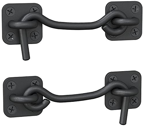 Tibres - Sliding Barn Door Latch Lock for Locking Barns Sliding and Double Doors Gates Garage and Shed Doors - Wrought Iron Heavy Duty Hook and Eye Latch - Set of 2