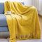 LumiSyne Gestrickte Decke Mit Quaste Einfarbig Geometrische Muster Kuscheldecke Strickdecke Tagesdecke Überwurf Couchdecke Dekorative Decke Für Sofa Bett Gelb 170x130cm