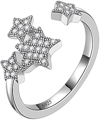 Aurora Tears Sterne Einstellbare Ringe 925 Sterling Silber Pentagramm Amulett Zirkonia Offener Ring Schmuck für Frauen und Mädchen DR0128W