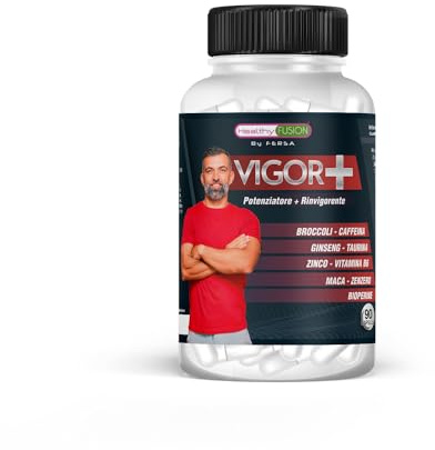 Healthy Fusion +Vigor | Potente energizzante e stimolante naturale | Maca pura 4.250 mg, taurina, ginseng, zinco, vitamina B6 | Energia, la forza e la vitalità | Migliora le prestazioni intime | 90u