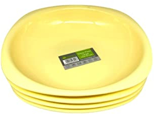 ECO 4 Pc Unbreakable Deep 19 x 19 cm Yellow Round Plastic Plates | Large High Edge Kids Plates | Stackable Plastic Plate Reusable for Birthdays, Picnic, BBQ & Parties (Yellow, Large)