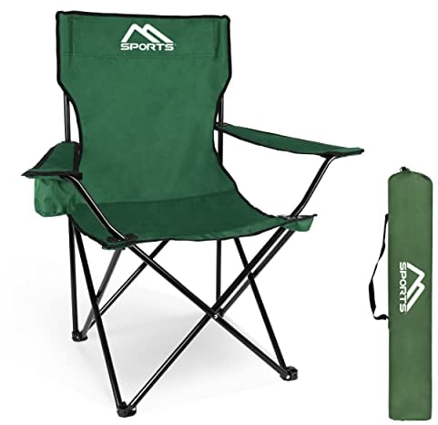 MSPORTS Campingstuhl Premium inkl. Tragetasche in Grün Anglerstuhl Faltstuhl Klappstuhl mit Armlehne und Getränkehalter praktisch robust leicht