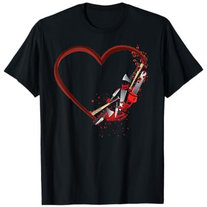 Scary Horror Movie Chain Saw Knife Horror Movies Heart T-Shirt