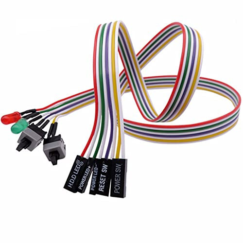 ThsGivingStore 1 Pack Desktop Computer Gehäuse Motherboard On/Off/Reset/HDD Switch Power Cord ATX Case Front Bezel Wire with Red Green LED Indicator Light PC Power Button Switch Power SW Kabel