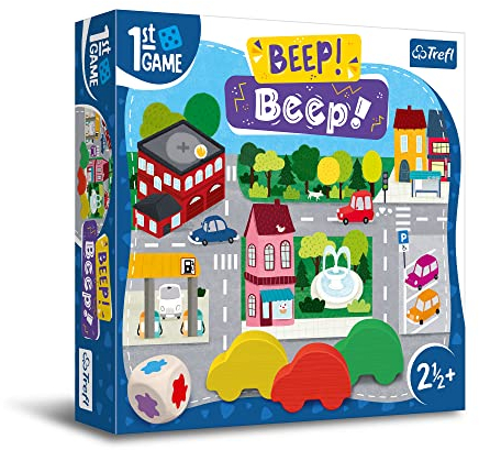 Trefl - Beep! Beep!, Das erste Brettspiel - Brettspiel für die Kleinsten, Holzautos, große Elemente, Spiel für Kleinkinder, spielerisch Lernen, Spiel für Kinder ab 2,5 Jahren