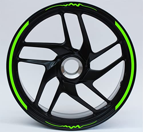 DualColorStampe Confezione Adesivi Set Completo di Cerchi Strisce per Moto per 2 Ruote da 17'' pollici strips Design Sportivo COD.D0069 (Verde Fluo)