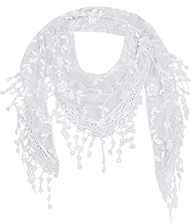 Generic Damen Schal Lace Tücher Halstuch Dreieck Schals Zarter Rundschal Spitze Quasten Tuch Dreieckstuch Frauen Dreieckshalstuch Spitzenborte, Einheitsgröße, Weiß