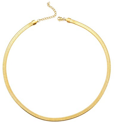 HSWYFCJY Flache Schlangenkette Gold Damen Halskette 5mm Fischgrätenhalskette Choker Halsband Halskette für Frauen Mädchen, Länge 35 cm