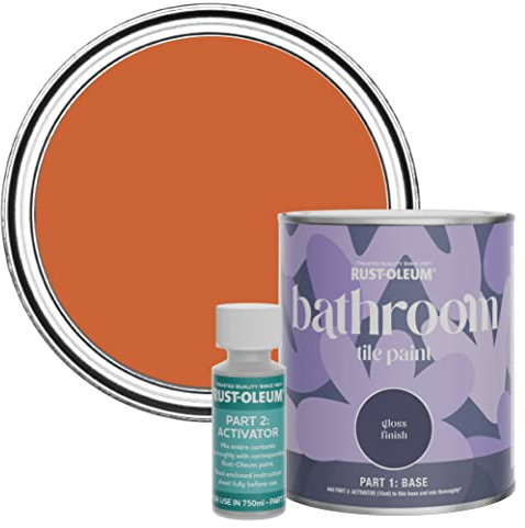 Rust-Oleum Orange Water-Resistant Bathroom Tile Paint in Gloss Finish - Tiger Tea 750ml
